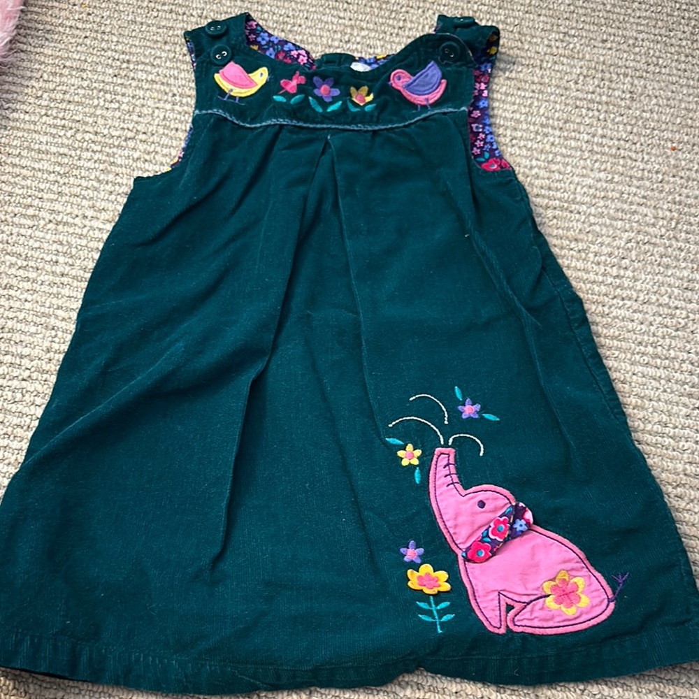 Corduroy Kids Dress with Pink Elephant Design